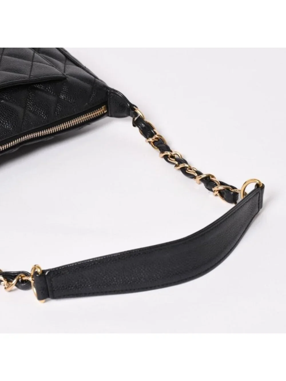 Chanel Chain Shoulder Bag Quilted Caviar Leather CC Logo Black Pouch